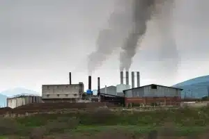 air pollution, polluted air is being spreading into air from factory.