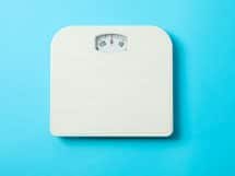 white weigh scales on blue background top view 2022 02 05 02 35 43 utc